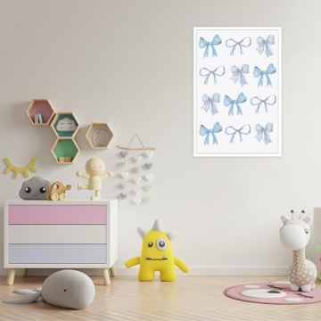 Trendy Blue Bow Watercolor Canvas Art Modern Minimalist Decor