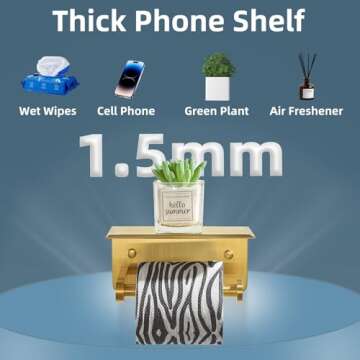 Elegant Toilet Paper Holder with Phone Shelf in Gold