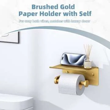 Elegant Toilet Paper Holder with Phone Shelf in Gold