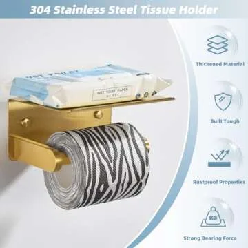 Elegant Toilet Paper Holder with Phone Shelf in Gold