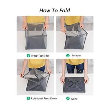 HONOMA Mesh Popup Laundry bags Hamper with Handles,Portable Durable Collapsible Storage Easy Folding Pop-Up Clothes Hampers Basket Foldable for Kids Room College Dorm or Travel (Grey,Single-Layer)