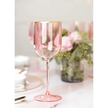 PLASTICPRO Pink Wine Cups - Set of 10 Elegant Plastic Goblets