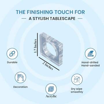 Acrylic Napkin Rings Set of 12, Decorative Serviette Ring, Beach Napkin Holders, Napkin Rings Bulk for Party Decoration, Dinning Table, Everyday, Family Gatherings - A Great Tabletop Décor