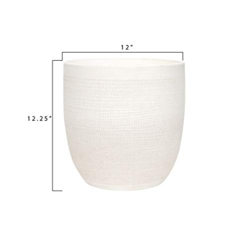 Matte White Embossed Stoneware Planter for Stylish Greens