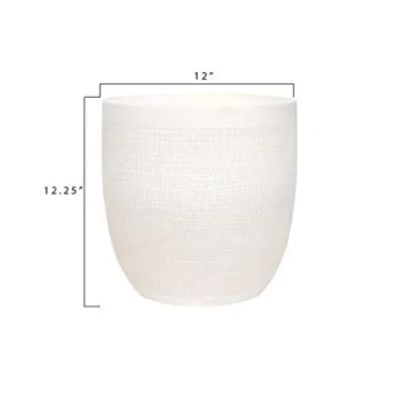 Matte White Embossed Stoneware Planter for Stylish Greens