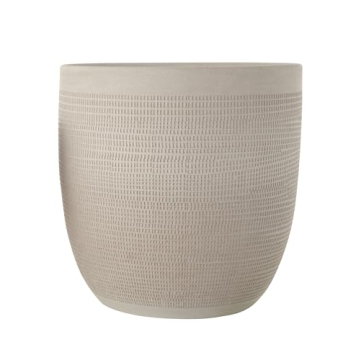 Matte White Embossed Stoneware Planter for Stylish Greens
