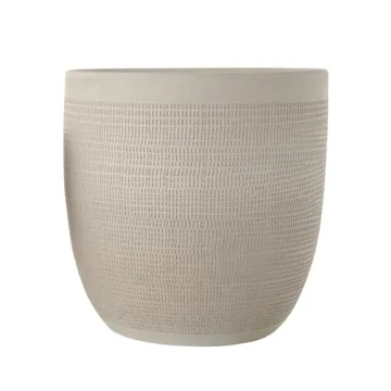 Matte White Embossed Stoneware Planter for Stylish Greens