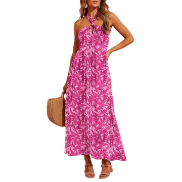 Dokotoo Summer Dresses for Women 2024 Fashion Halter Neck Crossover Casual Dresses Elegant Sleeveles...