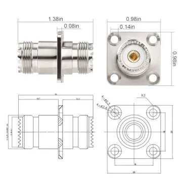 XRDS -RF SO239 to SO239 Chassis Mount Connector 2-Pack, SO239 UHF Female to Female 4 Hole Flange Panel Mount Adapter for PL259 UHF Antenna, CB &Amateur Radio, Ham Radio Transceiver
