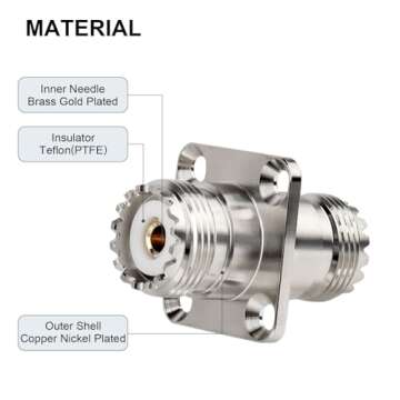 XRDS -RF SO239 to SO239 Chassis Mount Connector 2-Pack, SO239 UHF Female to Female 4 Hole Flange Panel Mount Adapter for PL259 UHF Antenna, CB &Amateur Radio, Ham Radio Transceiver