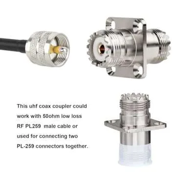 XRDS -RF SO239 to SO239 Chassis Mount Connector 2-Pack, SO239 UHF Female to Female 4 Hole Flange Panel Mount Adapter for PL259 UHF Antenna, CB &Amateur Radio, Ham Radio Transceiver