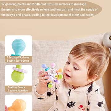 Baby Sensory Teething Toys - Soft and Safe Teether for Babies 0-12 Months - Grasping, Teething, and Rattle Activities - Ideal Gift for Infants