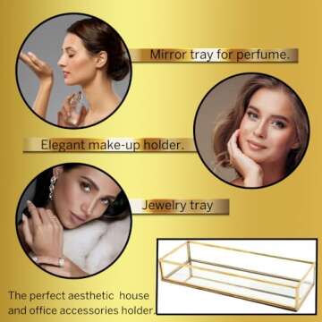 Gold Perfume Tray, Gold Mirror Tray, Perfume Organizer Tray, Vanity Trays for Bedroom Dresser, Bathroom Counter Tray Decor - Moosylife 10x3.5 Inch