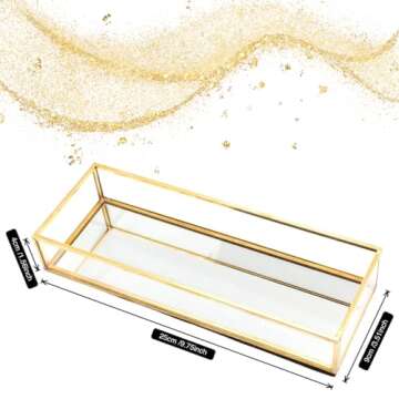 Gold Perfume Tray, Gold Mirror Tray, Perfume Organizer Tray, Vanity Trays for Bedroom Dresser, Bathroom Counter Tray Decor - Moosylife 10x3.5 Inch