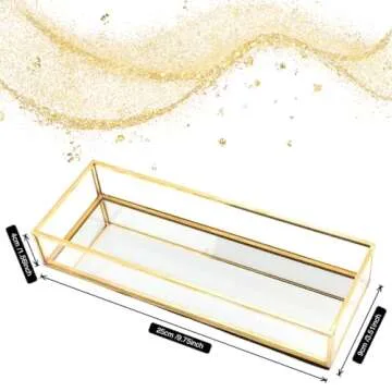 Gold Perfume Tray, Gold Mirror Tray, Perfume Organizer Tray, Vanity Trays for Bedroom Dresser, Bathroom Counter Tray Decor - Moosylife 10x3.5 Inch