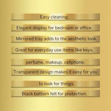 Gold Perfume Tray, Gold Mirror Tray, Perfume Organizer Tray, Vanity Trays for Bedroom Dresser, Bathroom Counter Tray Decor - Moosylife 10x3.5 Inch