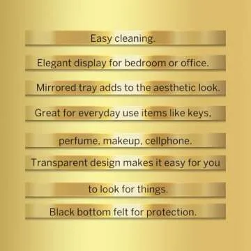 Gold Perfume Tray, Gold Mirror Tray, Perfume Organizer Tray, Vanity Trays for Bedroom Dresser, Bathroom Counter Tray Decor - Moosylife 10x3.5 Inch