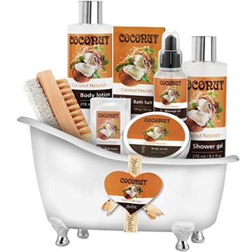 Relaxing Spa Gift Baskets For Women- Bath and Body Gift Set for mom Coconut Spa Kit includes Bath Bo...