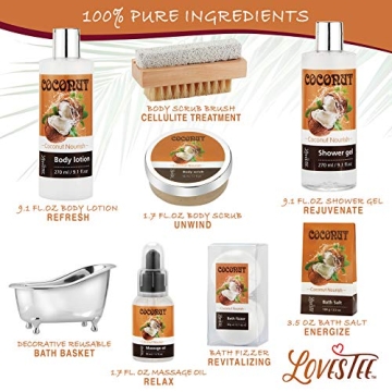 Luxurious Coconut Spa Gift Basket for Women - All Natural Spa Kit