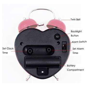 Meyaus Heart Shape Silent Alarm Clock with Nightlight