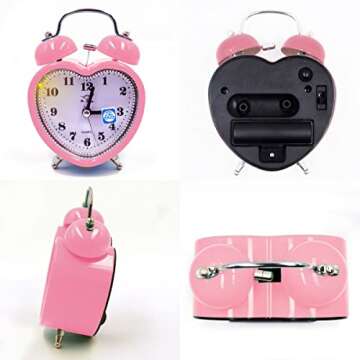 Meyaus Heart Shape Silent Alarm Clock with Nightlight