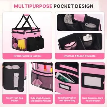 JKAOO Large Rolling Cleaning Caddy Bag for Effortless Organization