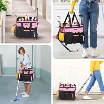 JKAOO Large Rolling Cleaning Caddy Bag for Effortless Organization