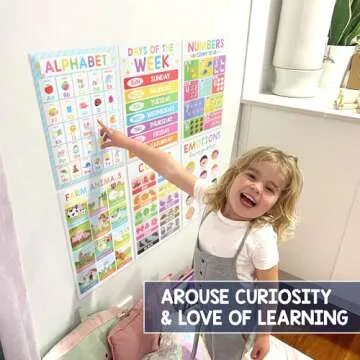 BEAWART 18 Laminated Educational Posters For Toddlers, Preschool Posters for Classroom, Kindergarten Wall Decor, PreK Learning Materials Alphabet Number Chart