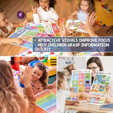 BEAWART 18 Laminated Educational Posters For Toddlers, Preschool Posters for Classroom, Kindergarten Wall Decor, PreK Learning Materials Alphabet Number Chart