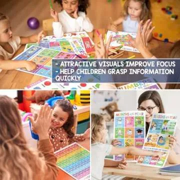 BEAWART 18 Laminated Educational Posters For Toddlers, Preschool Posters for Classroom, Kindergarten Wall Decor, PreK Learning Materials Alphabet Number Chart