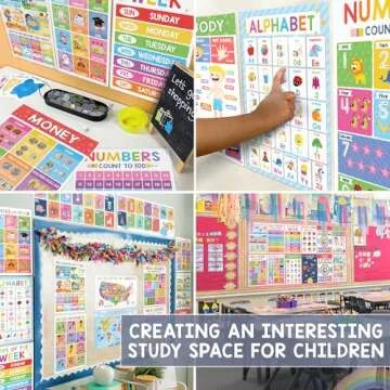 BEAWART 18 Laminated Educational Posters For Toddlers, Preschool Posters for Classroom, Kindergarten Wall Decor, PreK Learning Materials Alphabet Number Chart