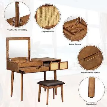 DOINUO Elegant Makeup Vanity Desk with Storage & Stool