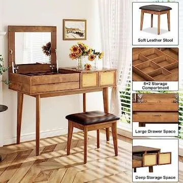 DOINUO Elegant Makeup Vanity Desk with Storage & Stool