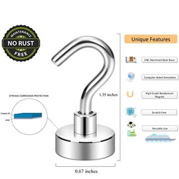 Neosmuk Magnetic Hooks, Cruise Ship Essentials, 30lb+ Heavy Duty Magnetic Hooks for Cruise Cabins, Refrigerator, Grill, Hanging, and Travel | Extra Strong Must-Haves Magnet Hook