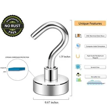 Neosmuk Magnetic Hooks, Cruise Ship Essentials, 30lb+ Heavy Duty Magnetic Hooks for Cruise Cabins, Refrigerator, Grill, Hanging, and Travel | Extra Strong Must-Haves Magnet Hook