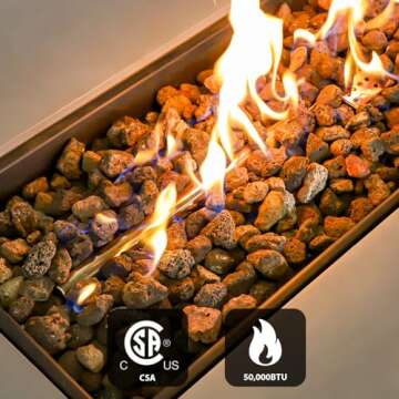 ReeQuo 60-inch Outdoor Propane Fire Pit Table Set - 2-Piece, 50,000 BTU, Concrete Large Rectangular ...