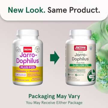 Jarrow Formulas Jarro-Dophilus + FOS - 3.4 Billion CFU Per Serving - Prebiotic & Probiotics Supplement for Immune & Intestine Support - Up to 200 Servings (Veggie Capsules)