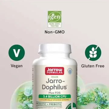 Jarrow Formulas Jarro-Dophilus + FOS - 3.4 Billion CFU Per Serving - Prebiotic & Probiotics Supplement for Immune & Intestine Support - Up to 200 Servings (Veggie Capsules)