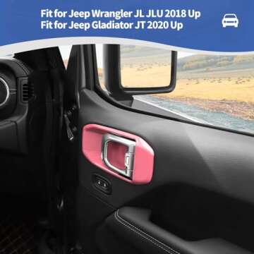 RT-TCZ for Jeep JL Inner Door Handle Bowl Cover Trim for Jeep Wrangler JL JLU Gladiator JT 2018-2024 Pink Interior Accessories 4pcs