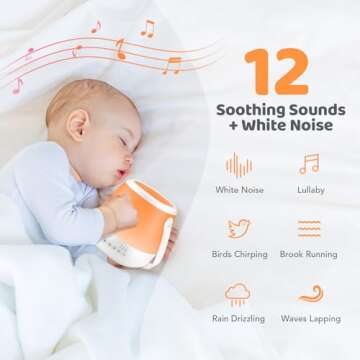 Baby Night Light Sound Machine, 35 Colors+12 White Noises Egg Light for Nursery,Cordless+USB Recharg...