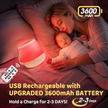 Baby Night Light Sound Machine, 35 Colors+12 White Noises Egg Light for Nursery,Cordless+USB Rechargeable+Portable Baby Night Light for Baby Nursery Night Light, Egg Nightlight for Baby Nursery Light
