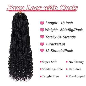 Leeven 7 Packs Faux Locs With Curly Ends 18 Inch Pre-looped Goddess Locs Crochet Hair 84 Strands Nat...