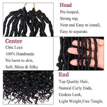 Leeven 7 Packs Faux Locs With Curly Ends 18 Inch Pre-looped Goddess Locs Crochet Hair 84 Strands Natural Black Crochet Bohemian Soft Locs Braiding Hair Extensions With Curls for Women 1B#