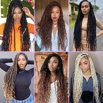 Leeven 7 Packs Faux Locs With Curly Ends 18 Inch Pre-looped Goddess Locs Crochet Hair 84 Strands Natural Black Crochet Bohemian Soft Locs Braiding Hair Extensions With Curls for Women 1B#