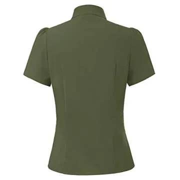 Stylish Plus Size Puff Sleeve Blouse - Army Green, XX-Large