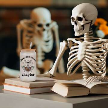 GSPY Book Lovers Gifts, 16oz Iced Coffee Glass Cup with Lid & Straw - Just One More Chapter, Reading Tumbler - Valentine Bookish Gifts, Gifts for Readers, Book Themed Gifts for Women, Bookworm