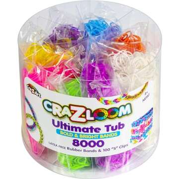 Cra Z Art Cra-Z-Loom Ultimate Tub 8000 Latex Free Rubber Bands and 100 “S” Clips for Making Craf...