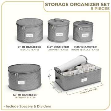 Sorbus China Storage Containers - 5 Pc Quilted Set for Moving & Transporting Dinnerware, Dishes, Rou...
