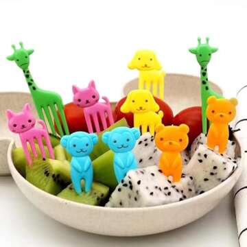 Fun Bento Picks set, 158 Pcs Animal Food Picks for Kids, Cute Cartoon Animal Fruit Food Toothpicks, Lunch Bento Box Picks for Toddler - Shapes Include Animals, Letters, Eyes, Flowers etc