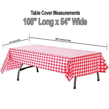 AnapoliZ Plastic Checkered Tablecloth | 6 Pcs Pack - 54” Wide x 108” Long | Red and White Picnic...